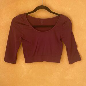 Silkera Cropped Long Sleeve Top. Deep Wine.